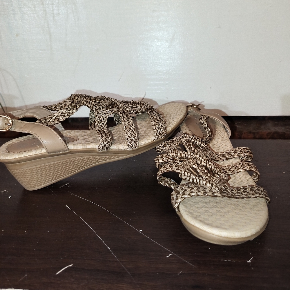 Forever Gladiator Woven Strappy Wedge Sandals Paramount Sz 5.5 Tan Braided